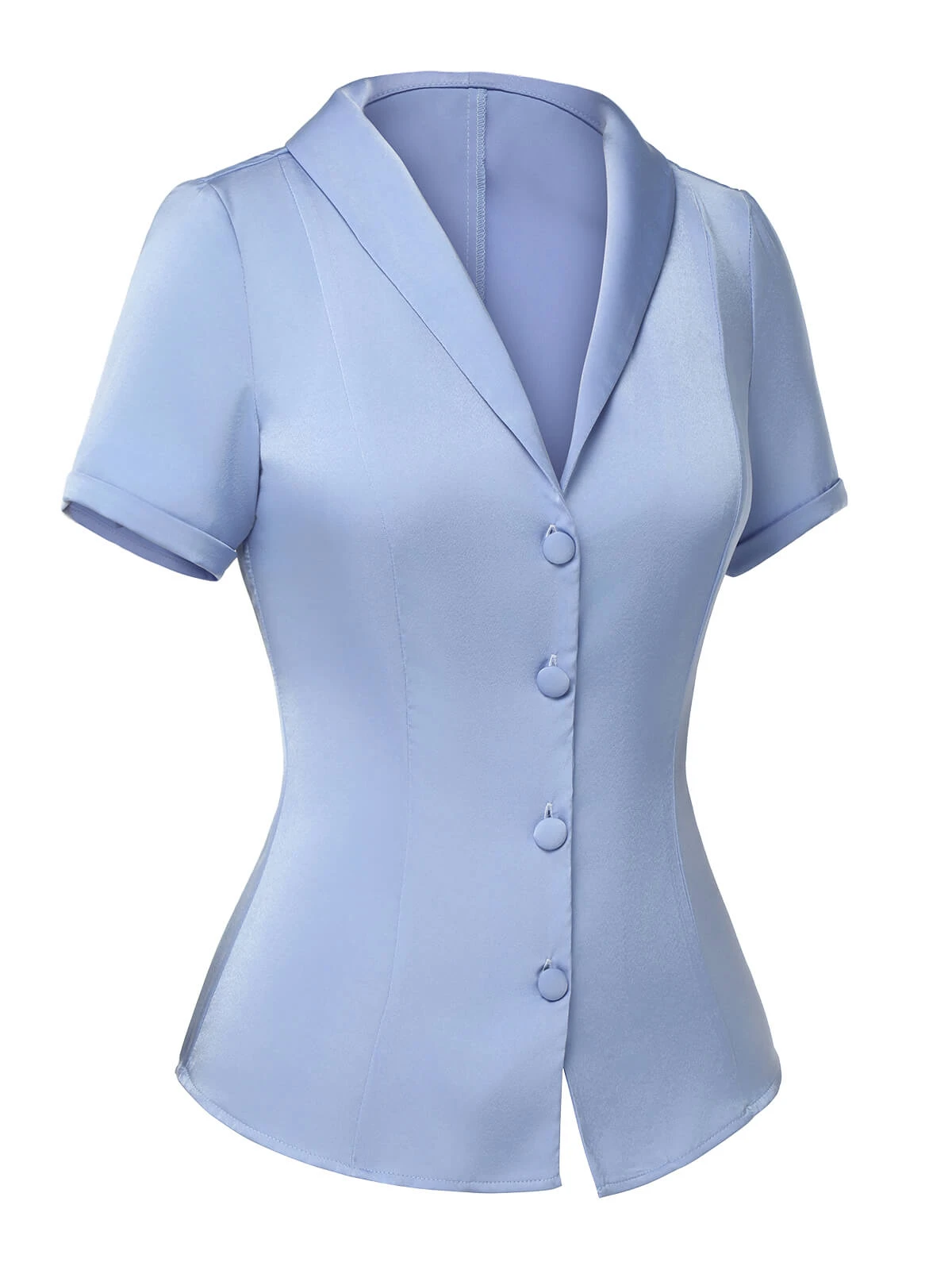 Blue 1950s Solid Lapel Blouse - Image 3