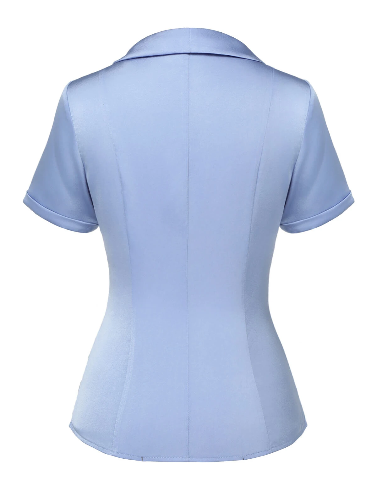 Blue 1950s Solid Lapel Blouse - Image 4