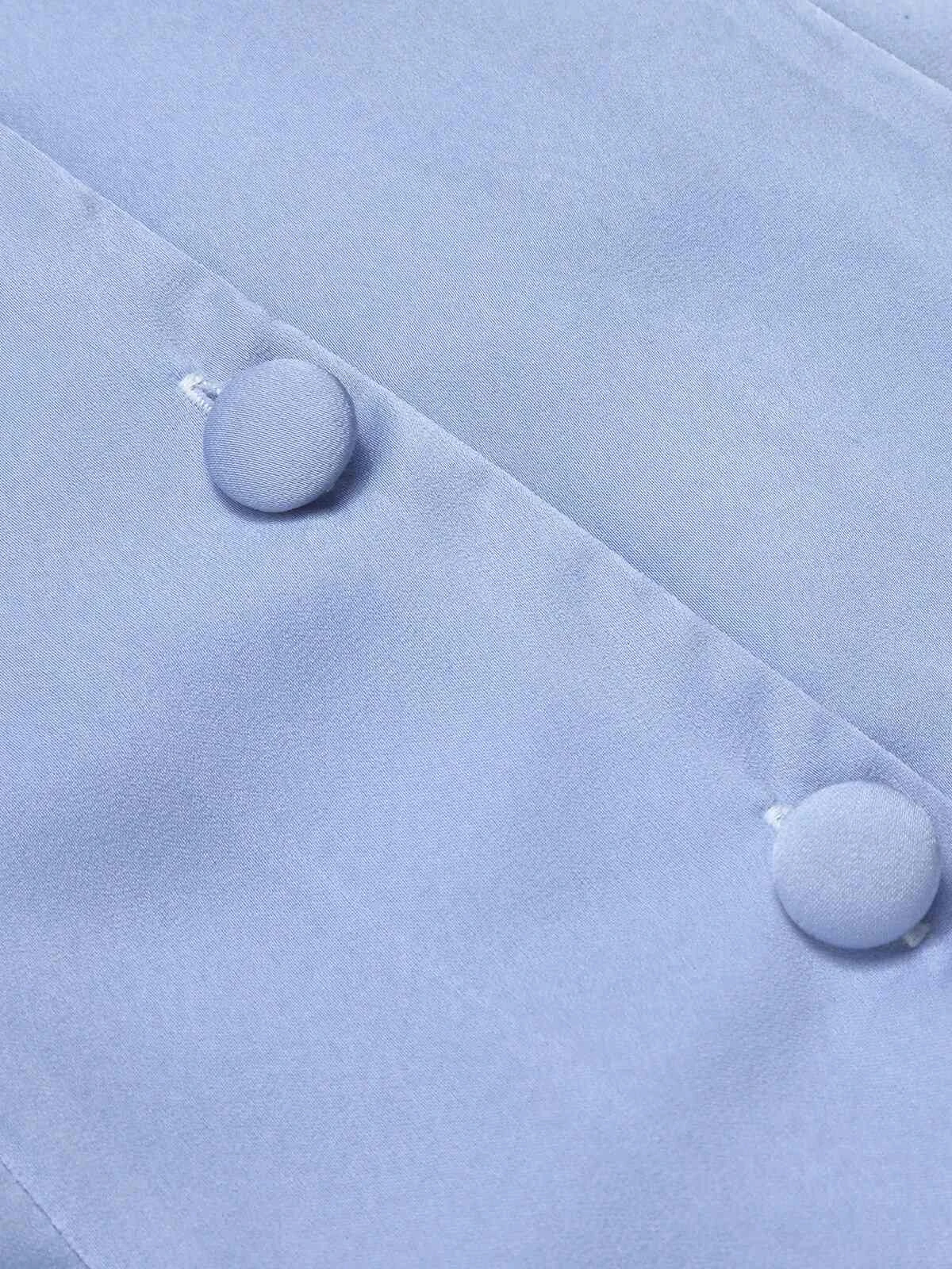 Blue 1950s Solid Lapel Blouse - Image 7