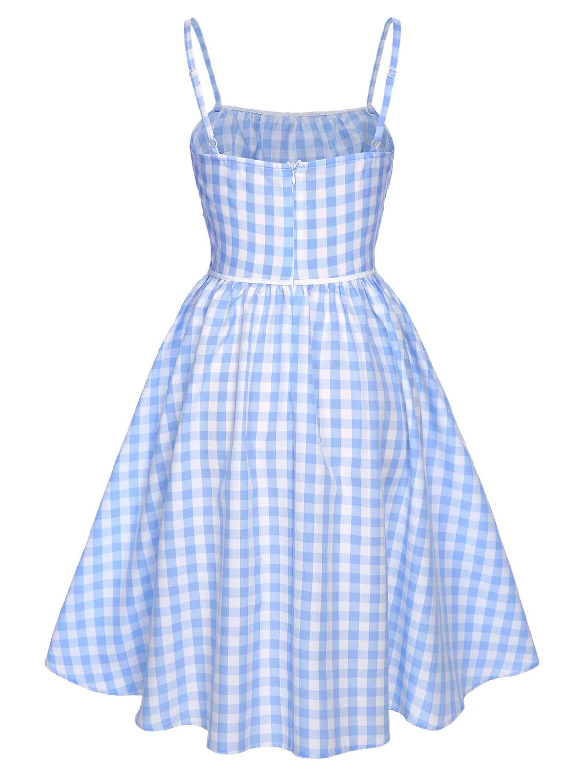 Blue 1950s Spaghetti Strap Plaids Bow Decor Dress - Image 4