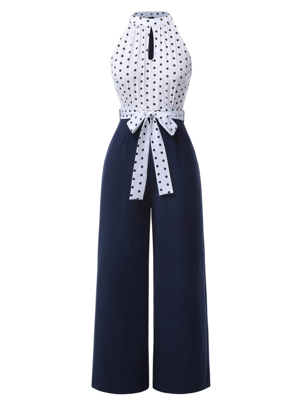 Blue 1940s Halter Polka Dot Jumpsuit - Image 2