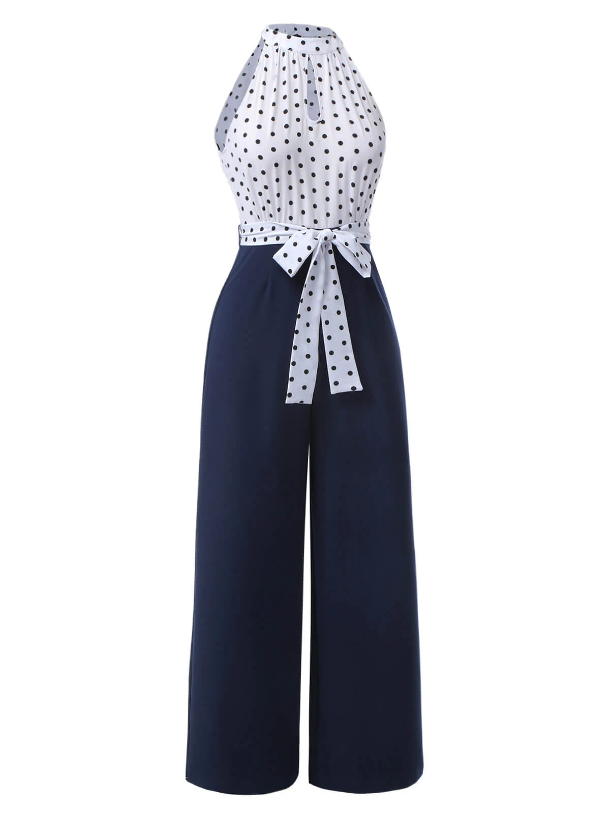 Blue 1940s Halter Polka Dot Jumpsuit - Image 3