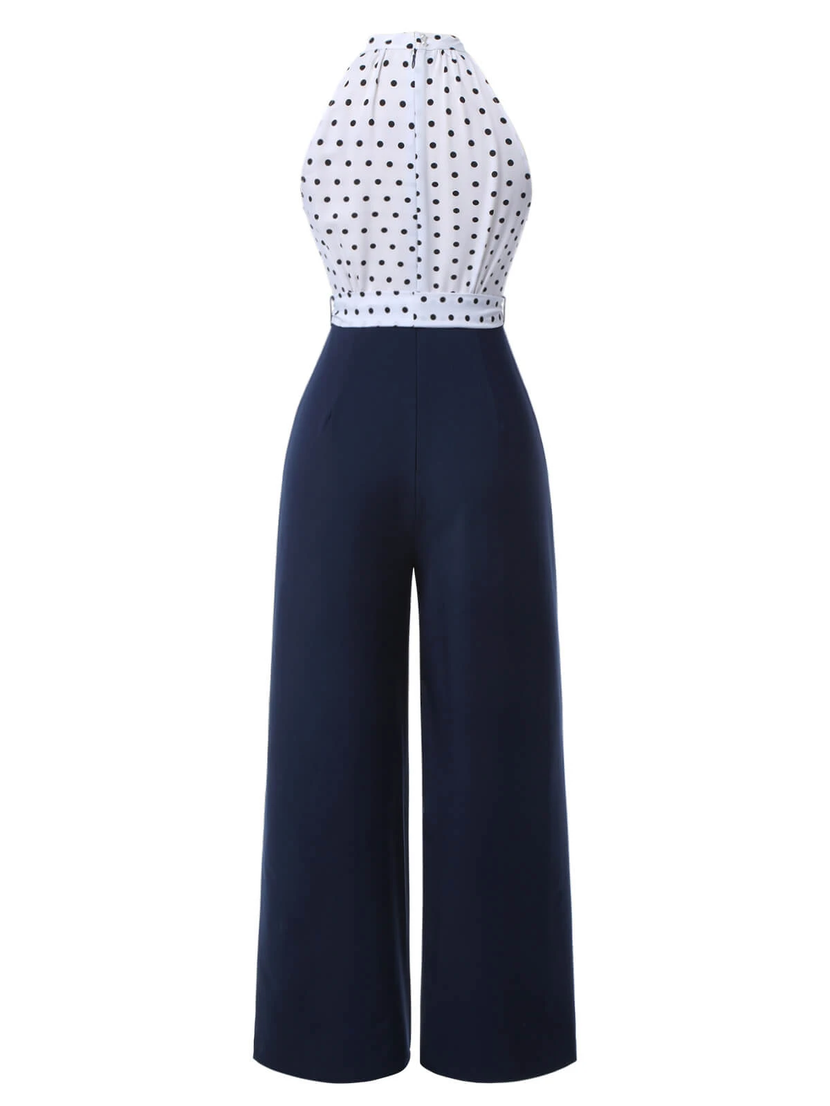 Blue 1940s Halter Polka Dot Jumpsuit - Image 4