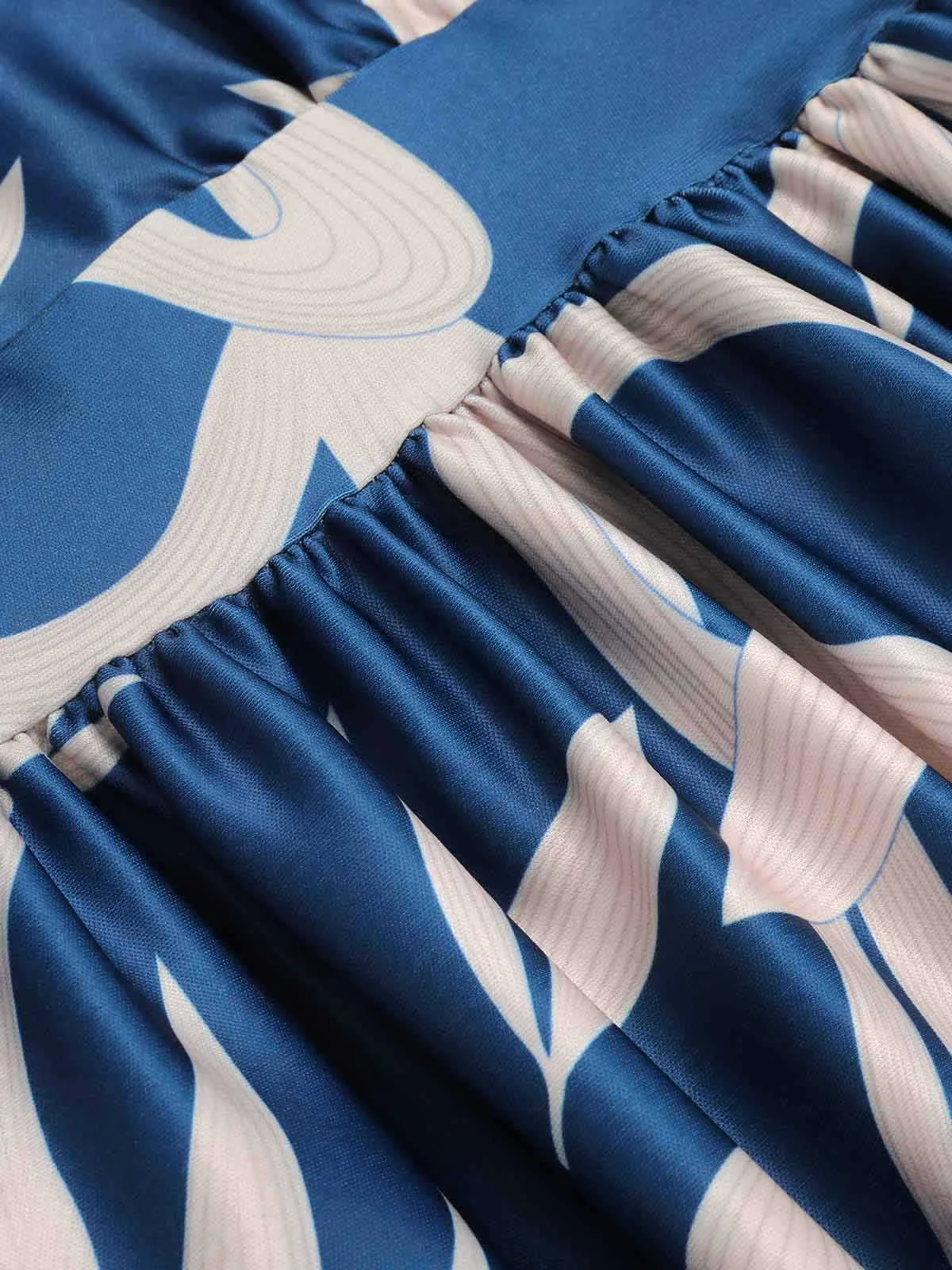 Blue 1940s One-Shoulder Plants Slit Dress - Image 5