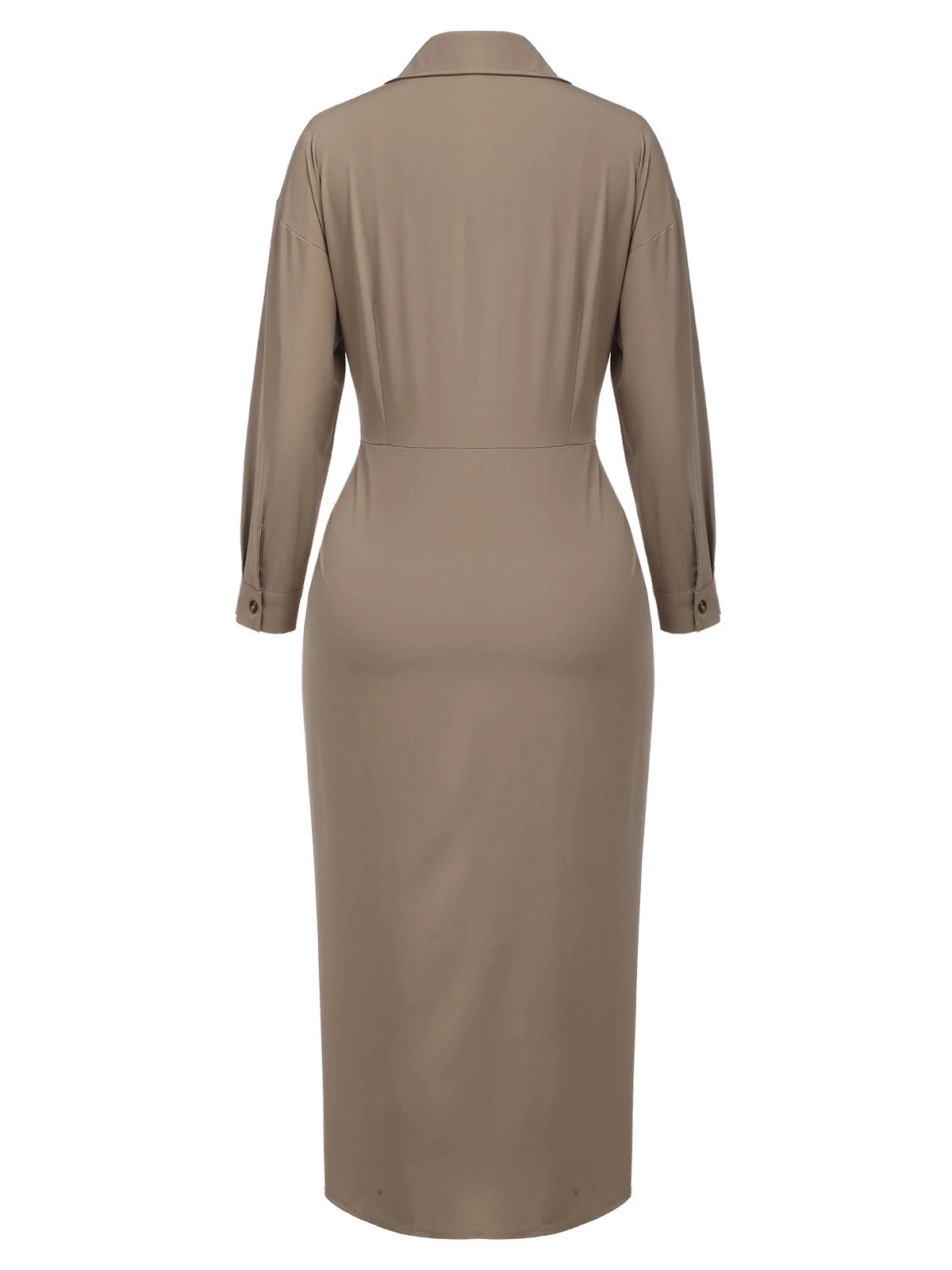 Khaki 1960s Solid Fold Pleated Lapel Dress - Image 5