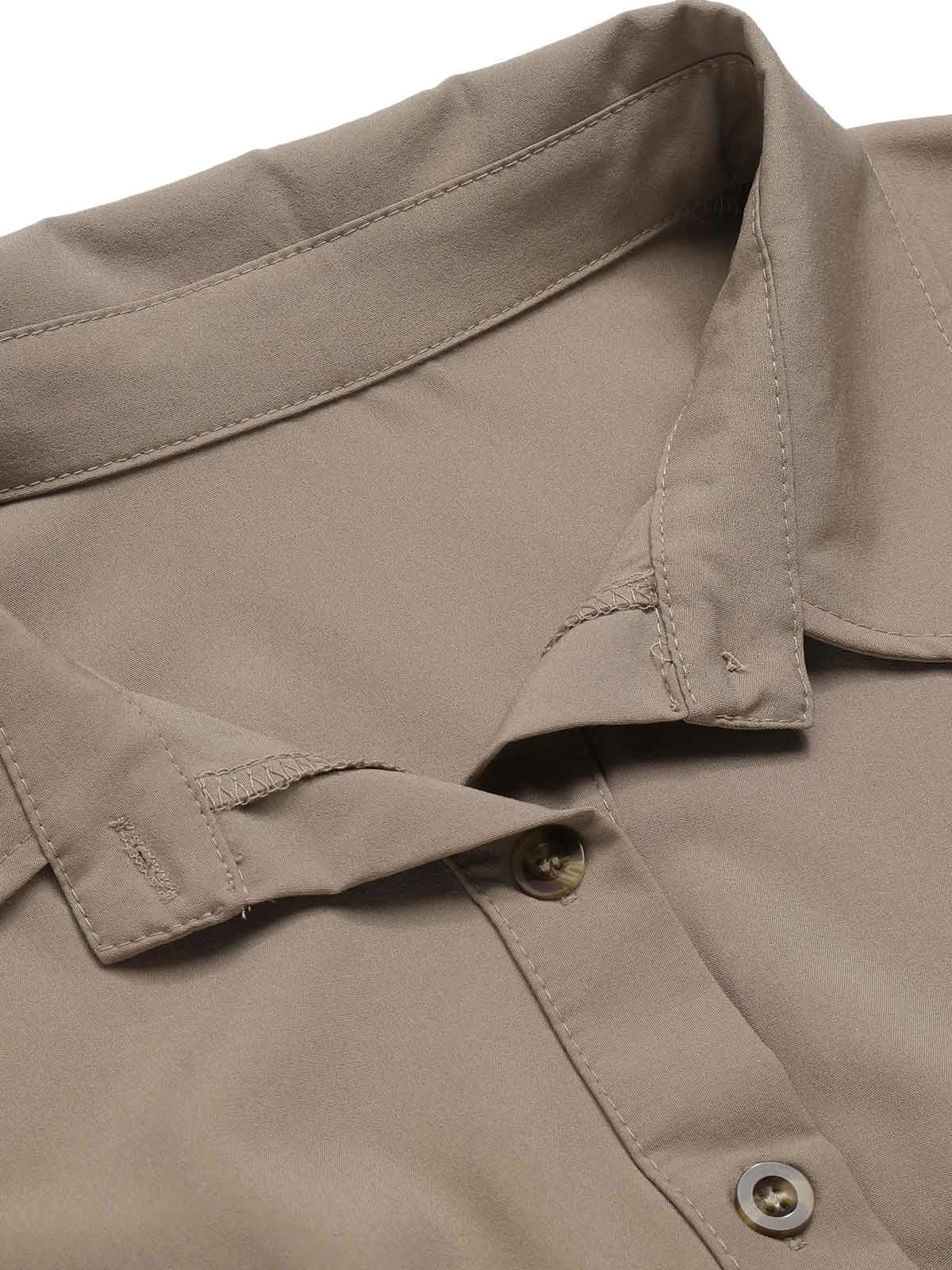 Khaki 1960s Solid Fold Pleated Lapel Dress - Image 6