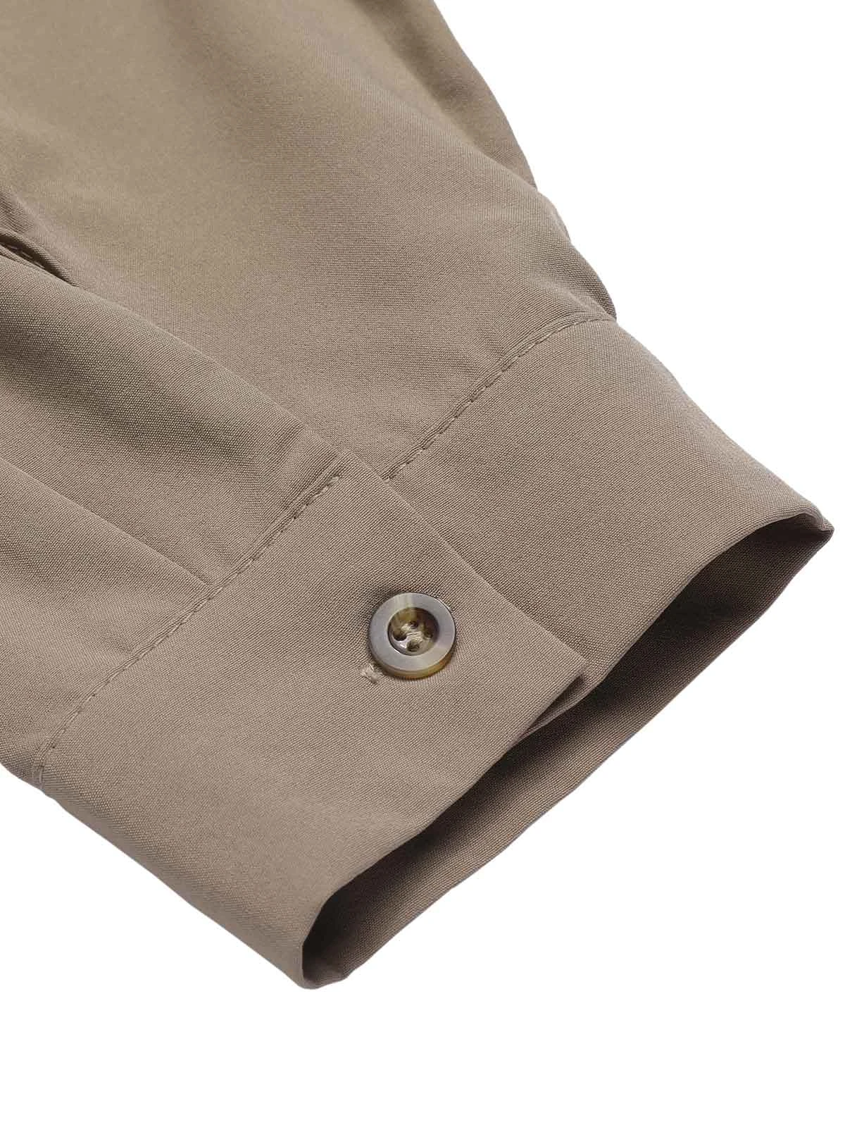 Khaki 1960s Solid Fold Pleated Lapel Dress - Image 8