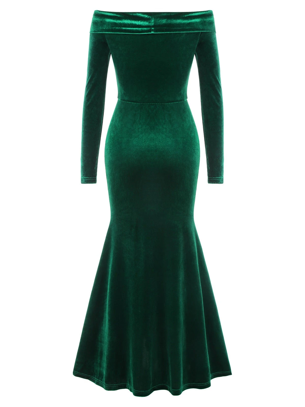 Green 1930s Velvet Off-Shoulder Ruffle-Trim Mermaid Dress - Image 4