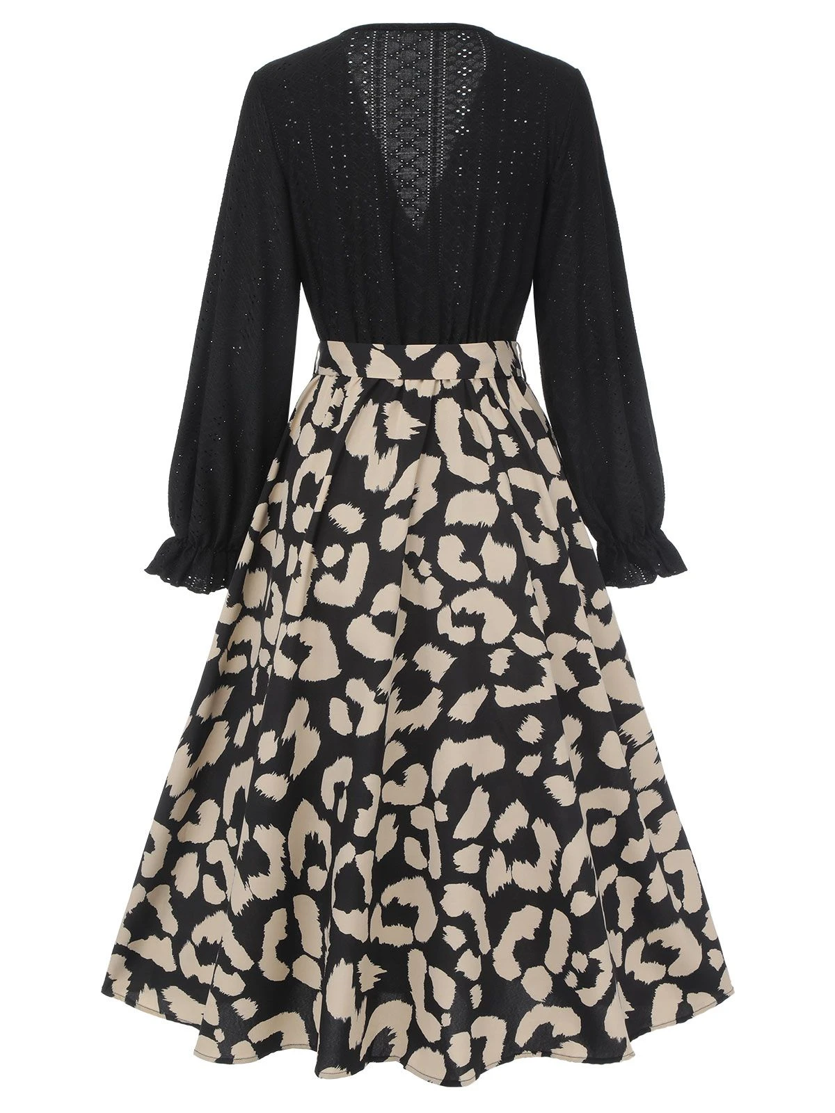 Black 1950s Leopard V-Neck Patchwork Dress - Image 4