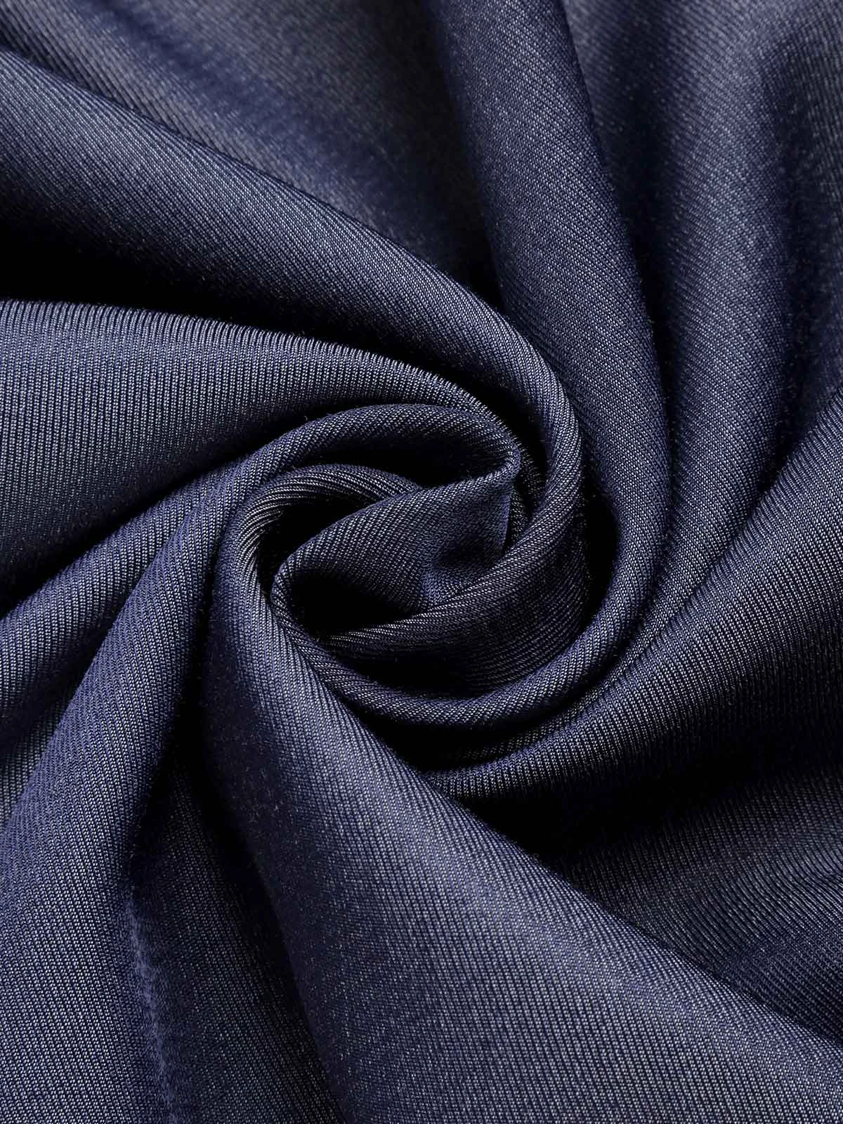 Blue 1940s Solid Shirt Collar Belt Dress - Image 7