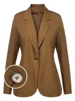 Brown 1960s Solid Lapel Blazer Jacket