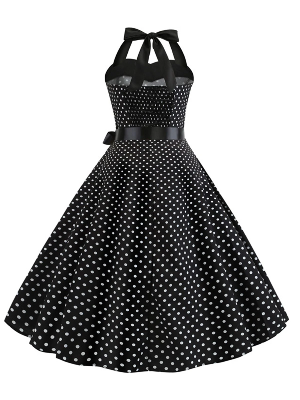 1950s Polka Dot Bow Tie Halter Swing Dress - Image 7