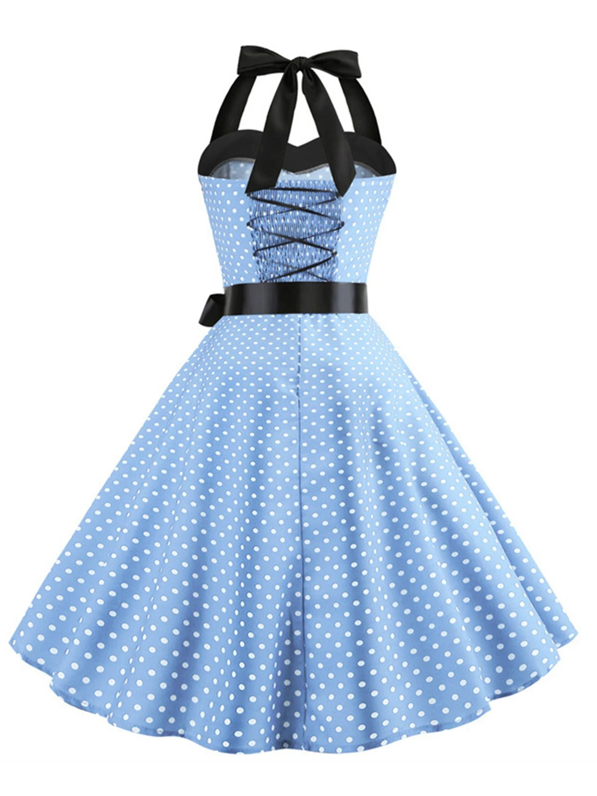 1950s Polka Dot Bow Tie Halter Swing Dress - Image 3