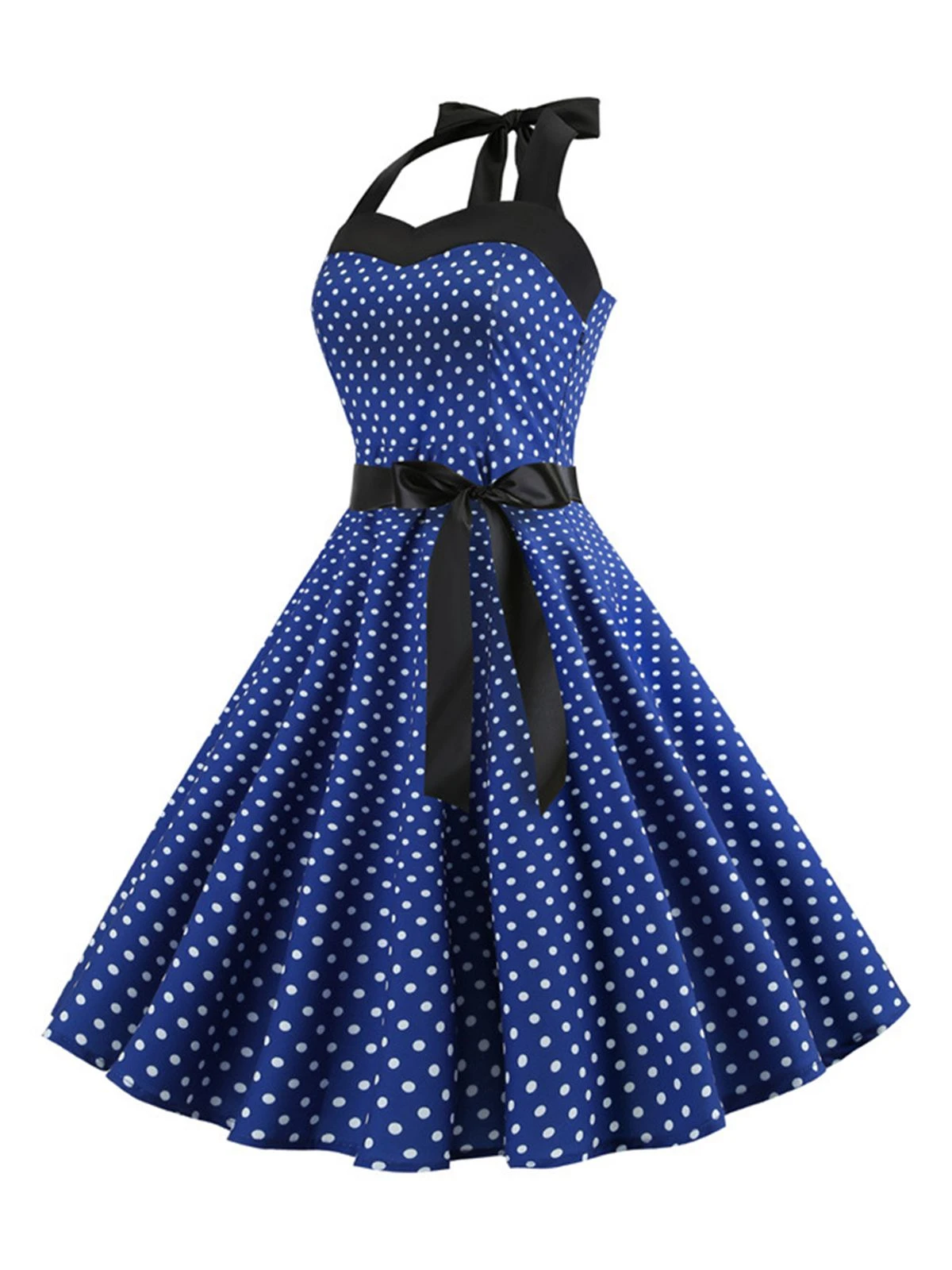 1950s Polka Dot Bow Tie Halter Swing Dress - Image 9