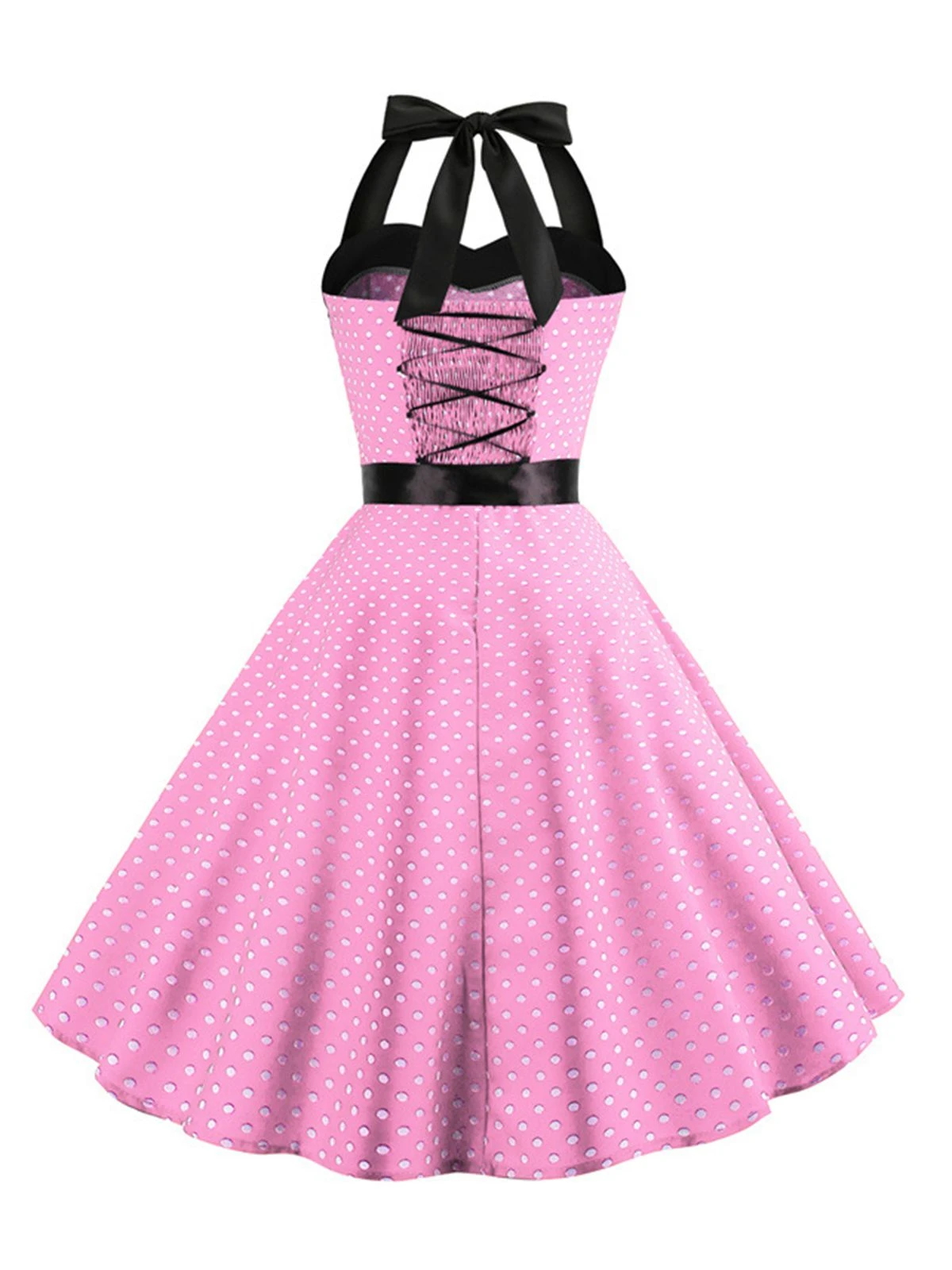 1950s Polka Dot Bow Tie Halter Swing Dress - Image 13