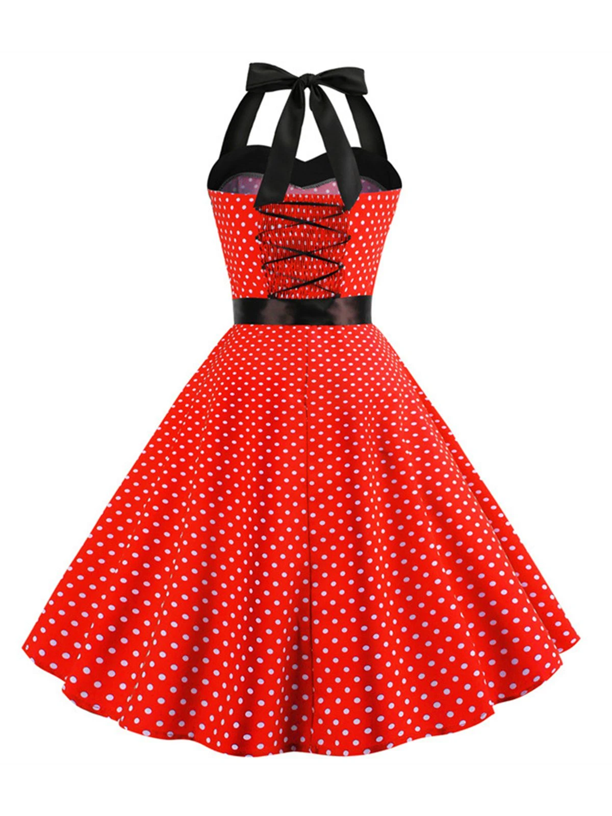 1950s Polka Dot Bow Tie Halter Swing Dress - Image 16