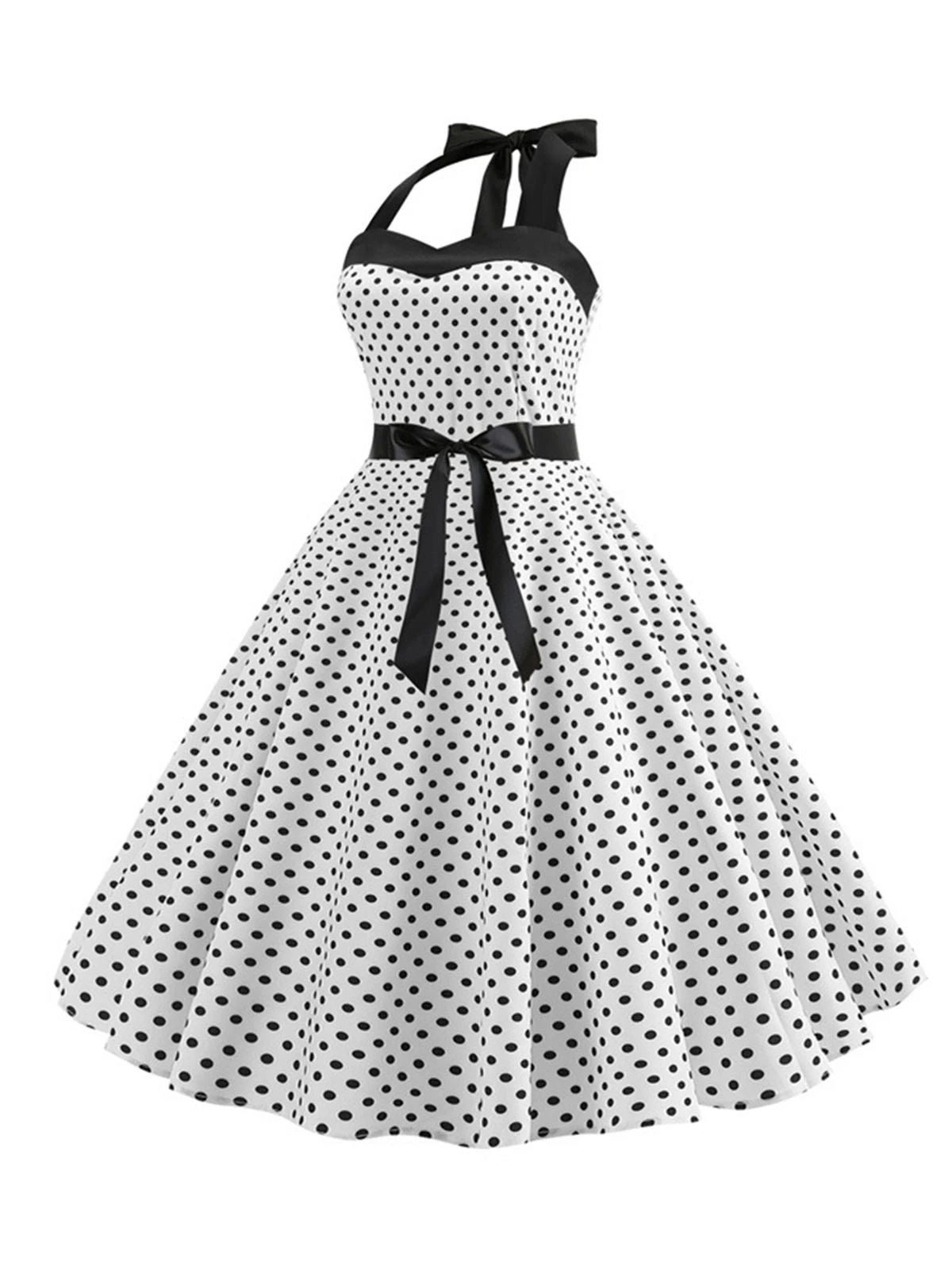 1950s Polka Dot Bow Tie Halter Swing Dress - Image 18