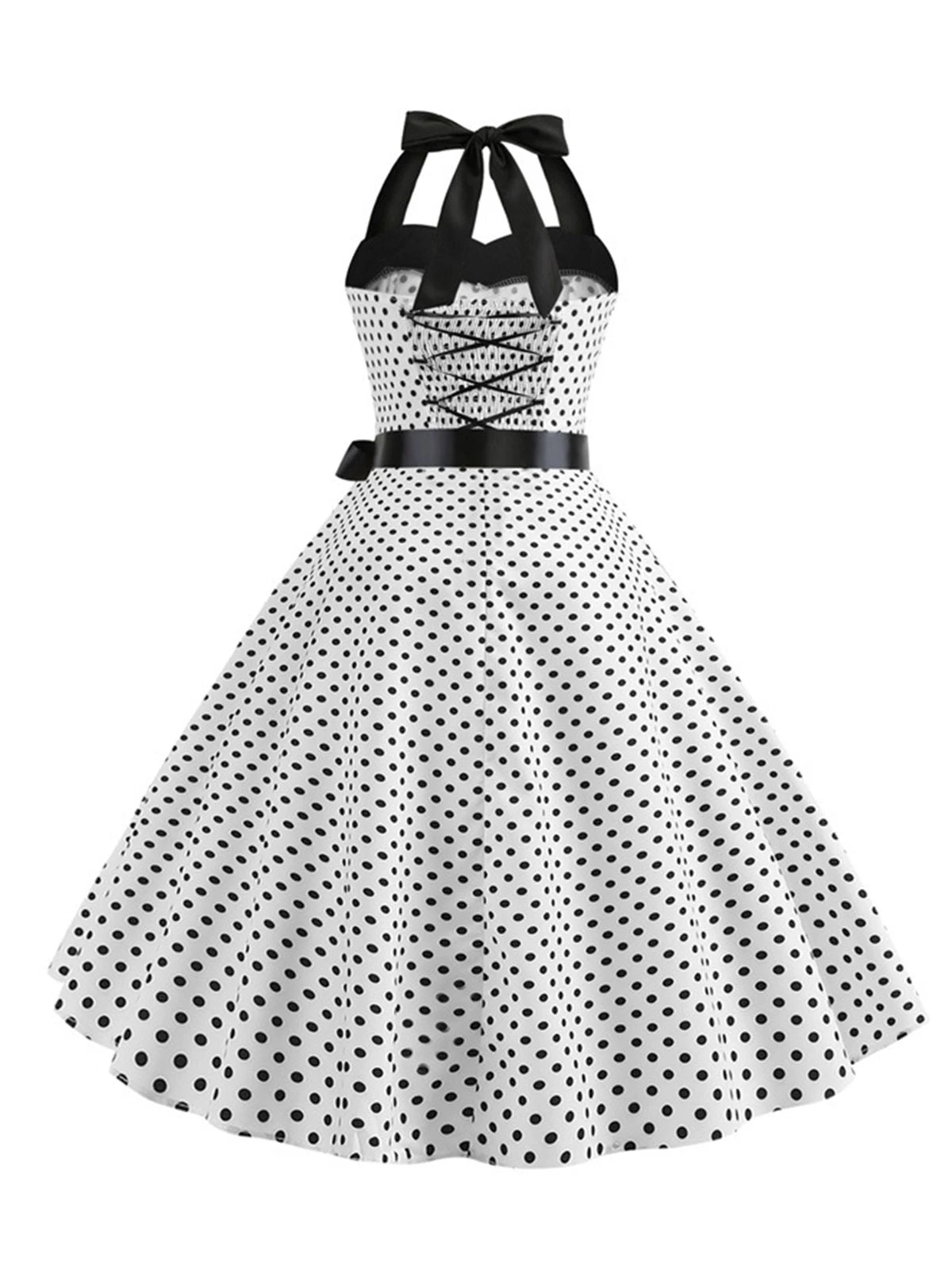 1950s Polka Dot Bow Tie Halter Swing Dress - Image 19