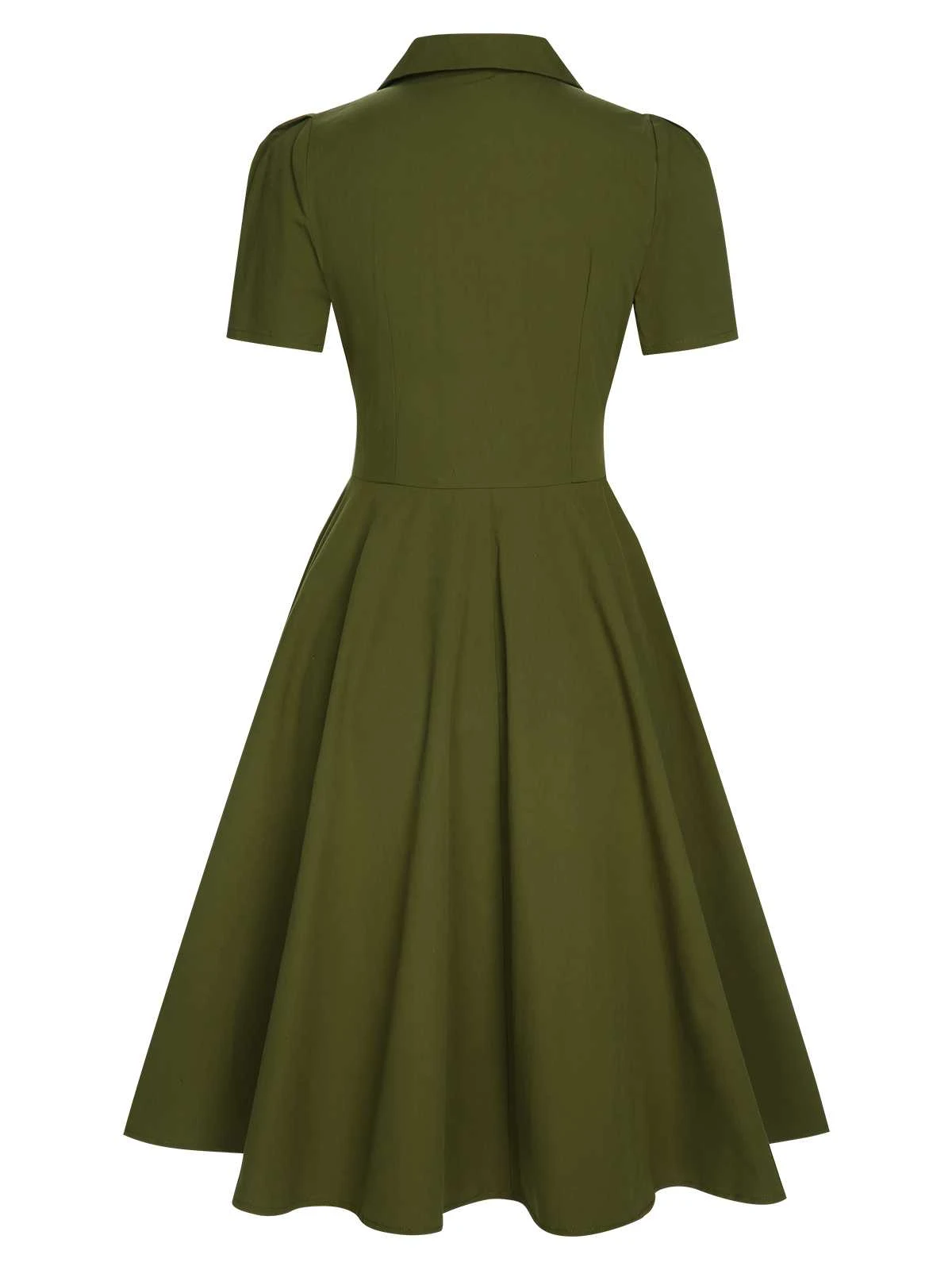 Green 1940s Lapel Buttoned Solid Dress - Image 4