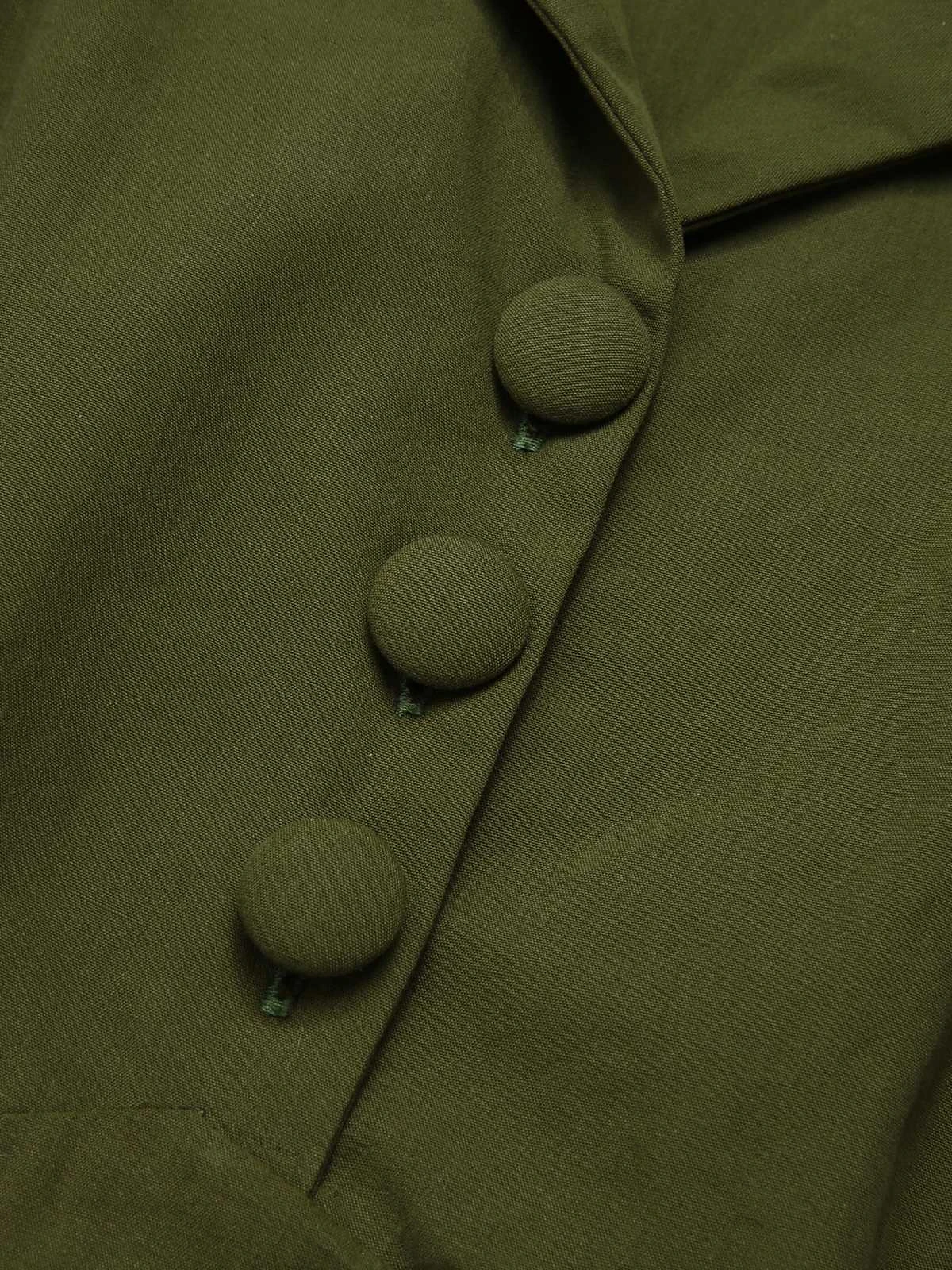 Green 1940s Lapel Buttoned Solid Dress - Image 6