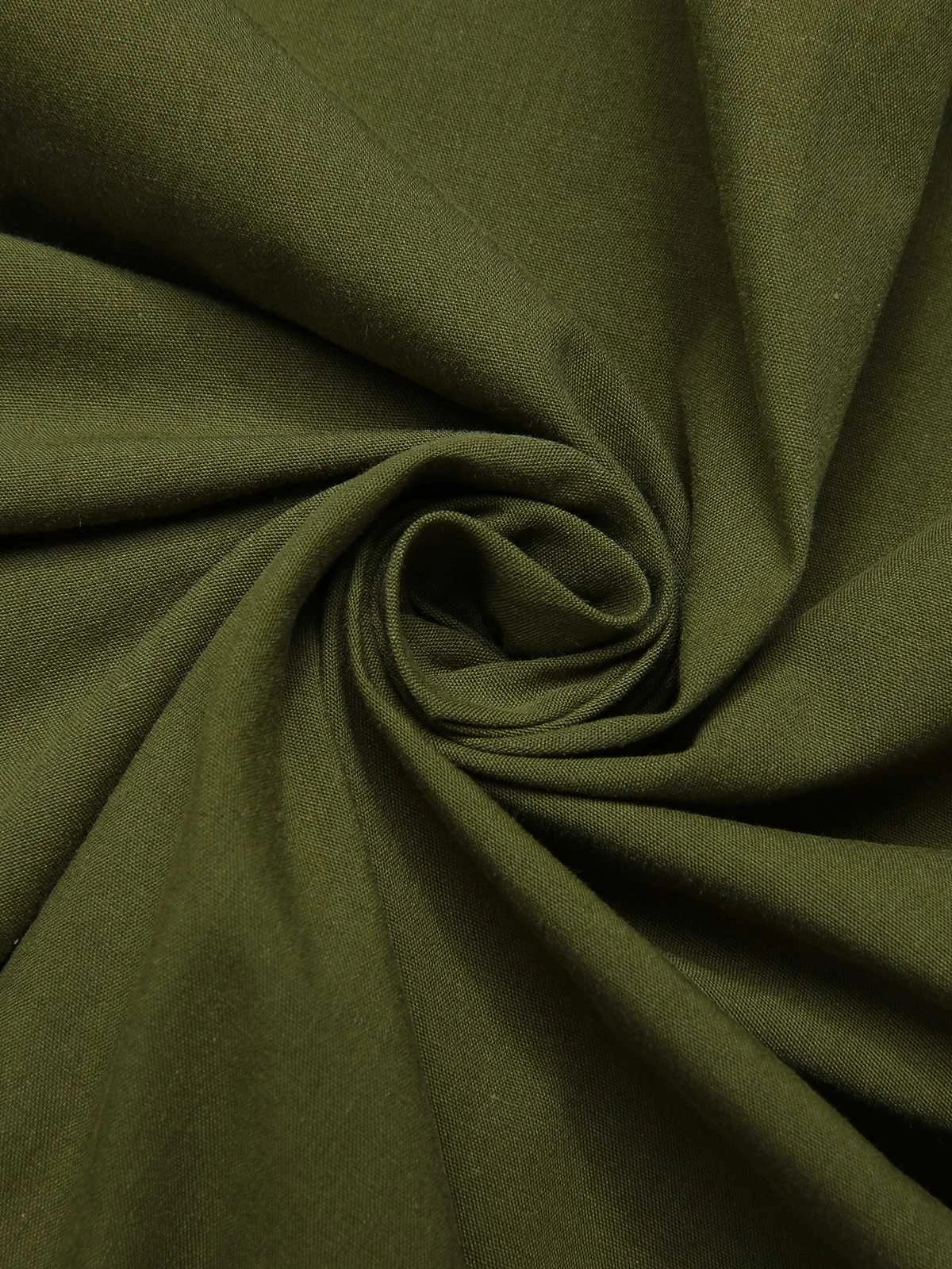 Green 1940s Lapel Buttoned Solid Dress - Image 7