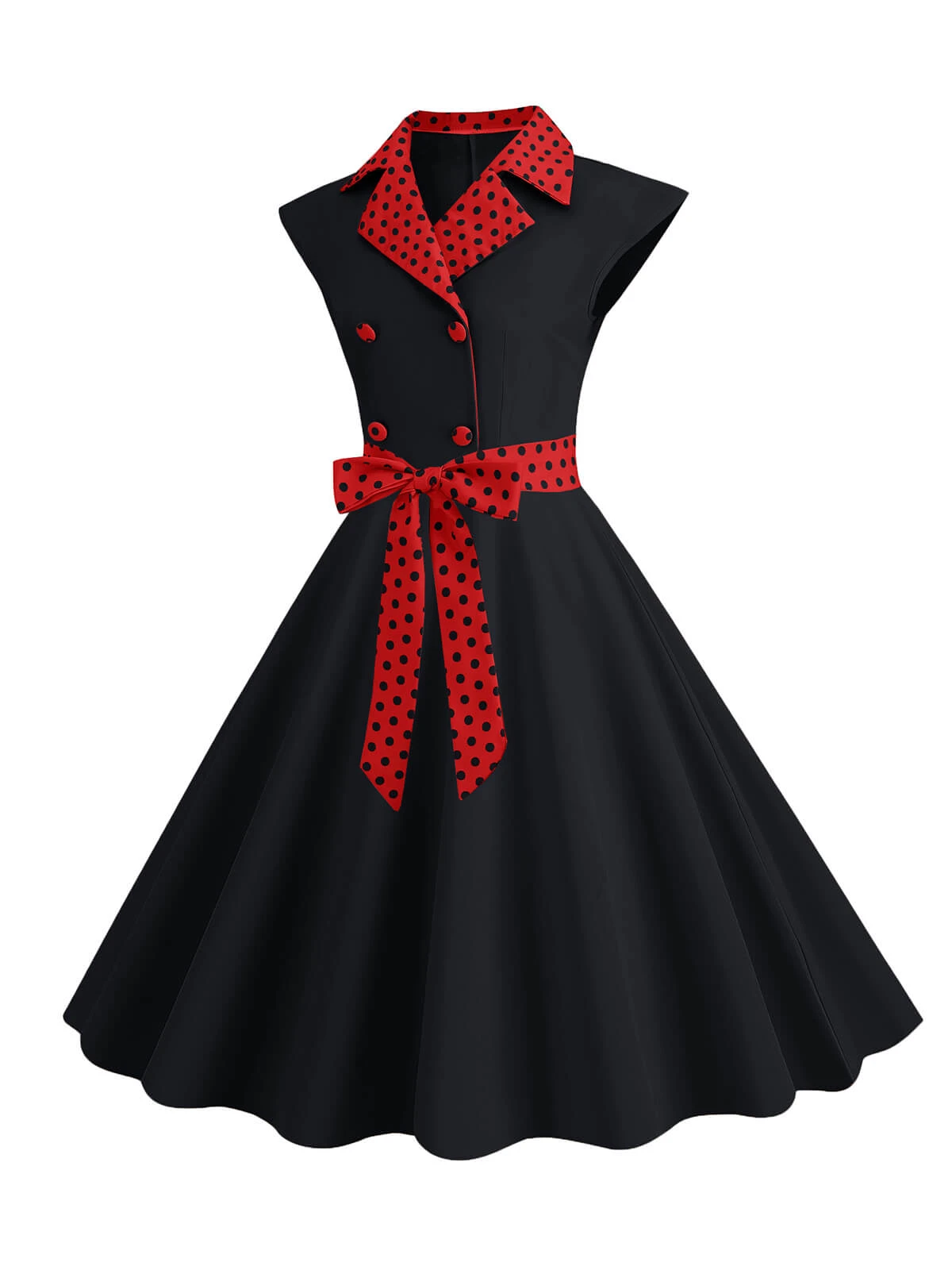 1950s Contrast Polka Dots Bowknot Belted Dress - Image 13