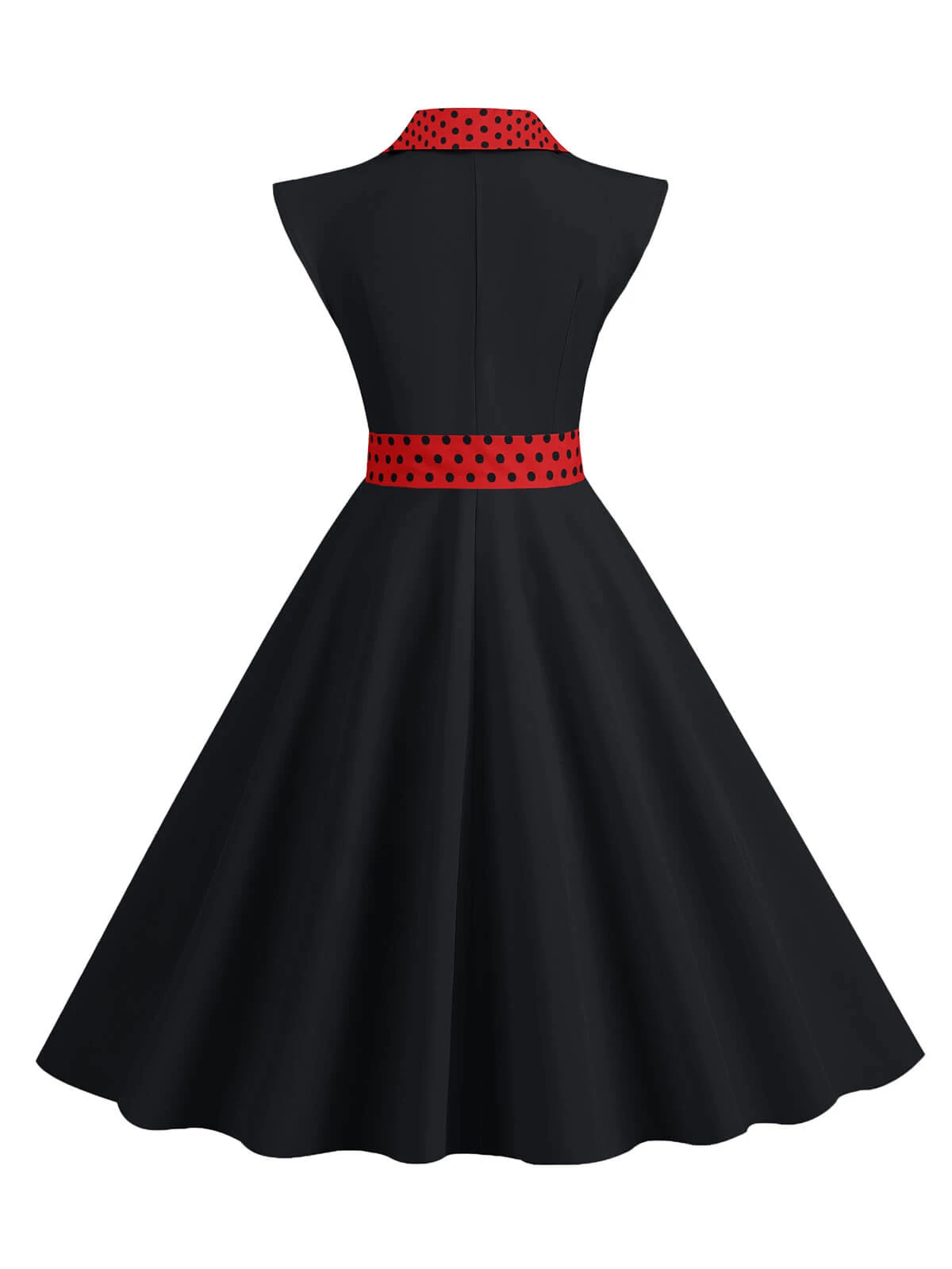 1950s Contrast Polka Dots Bowknot Belted Dress - Image 14