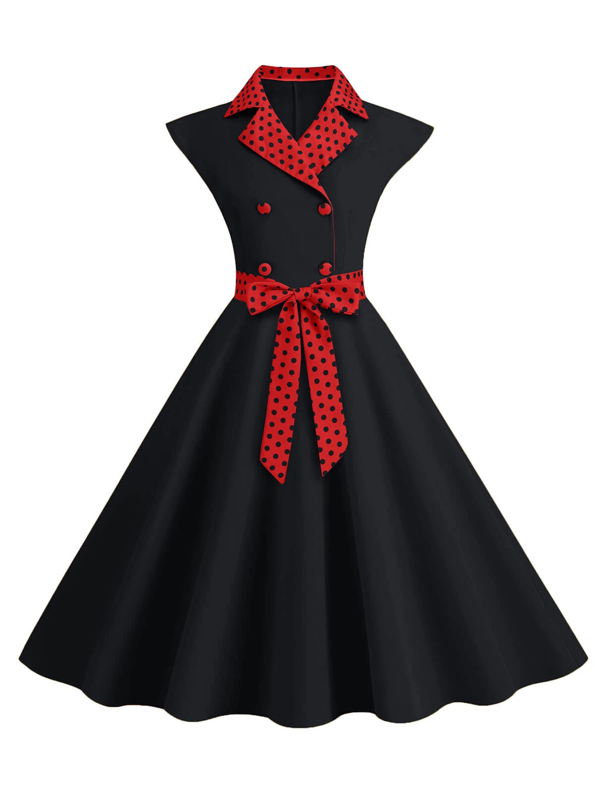 1950s Contrast Polka Dots Bowknot Belted Dress - Image 12
