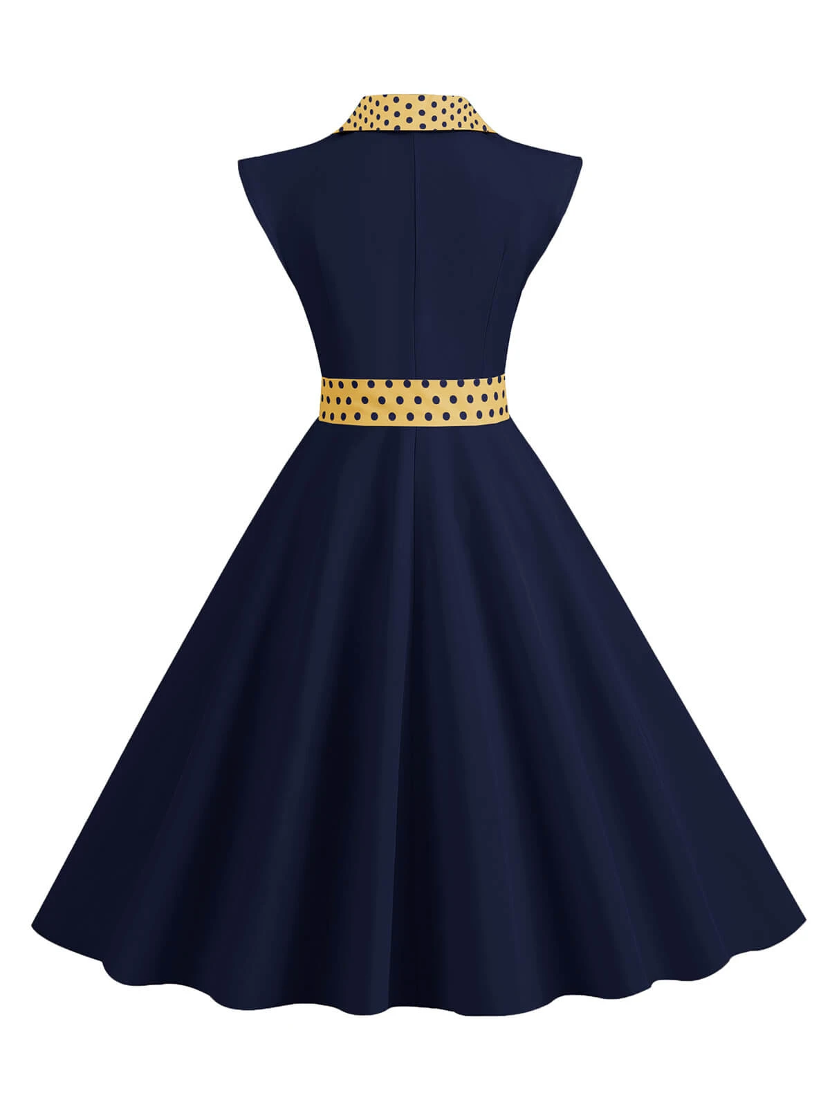 1950s Contrast Polka Dots Bowknot Belted Dress - Image 6