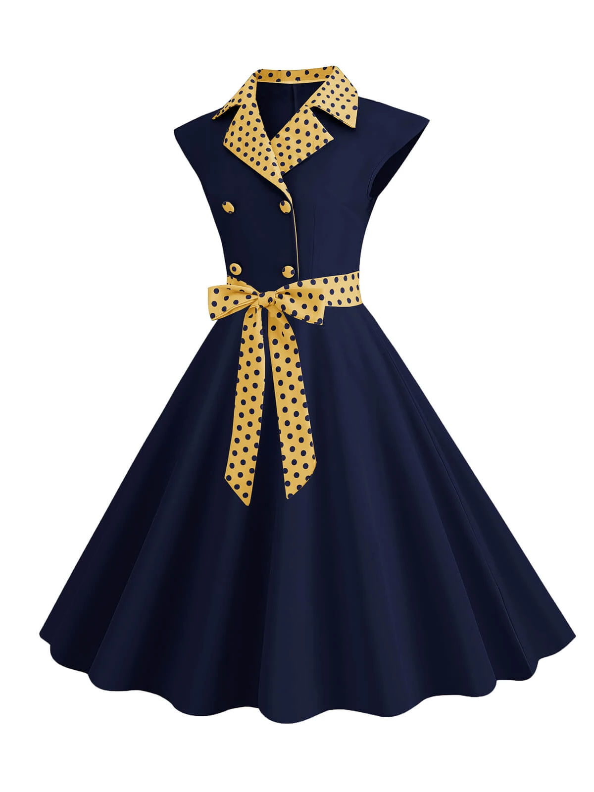 1950s Contrast Polka Dots Bowknot Belted Dress - Image 5