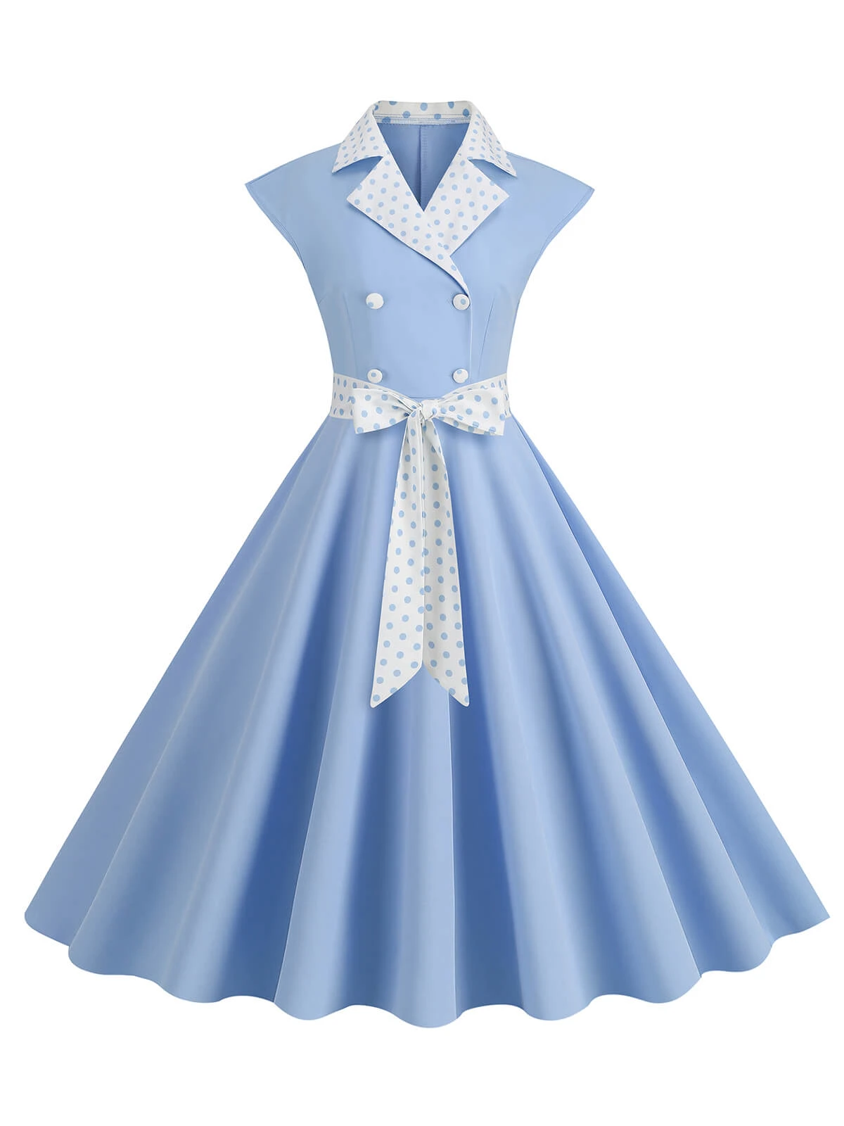 1950s Contrast Polka Dots Bowknot Belted Dress - Image 7