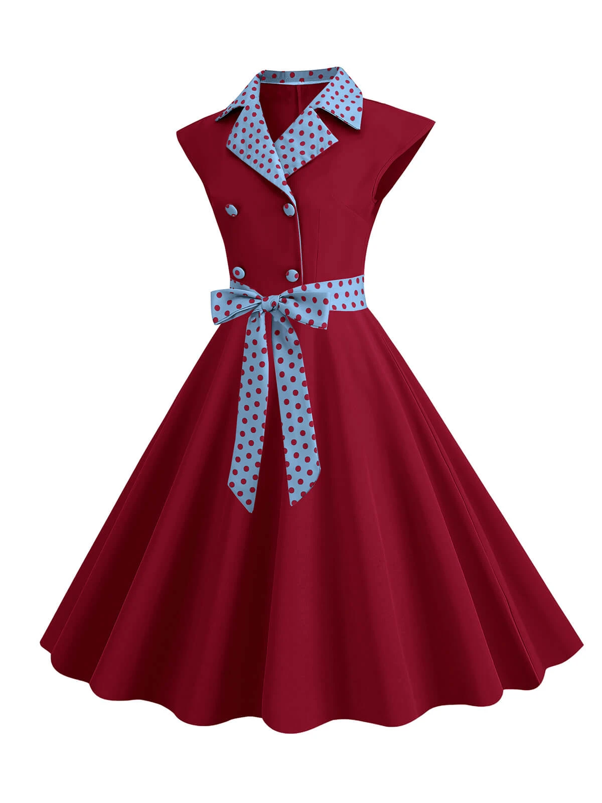 1950s Contrast Polka Dots Bowknot Belted Dress - Image 2