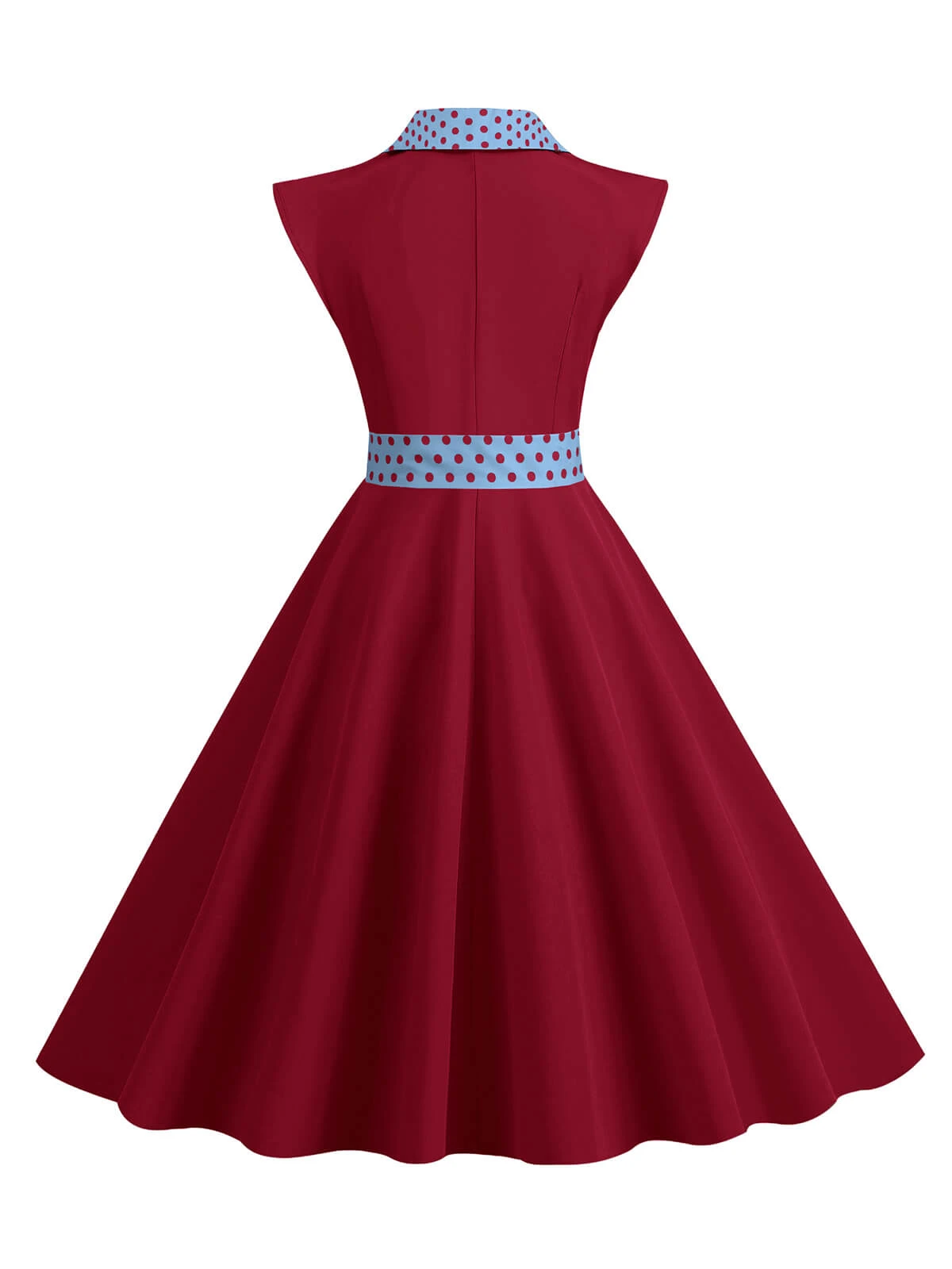 1950s Contrast Polka Dots Bowknot Belted Dress - Image 3