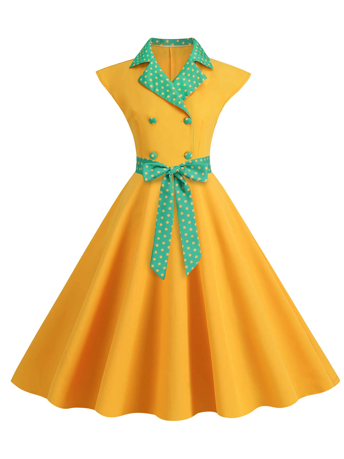 1950s Contrast Polka Dots Bowknot Belted Dress - Image 9