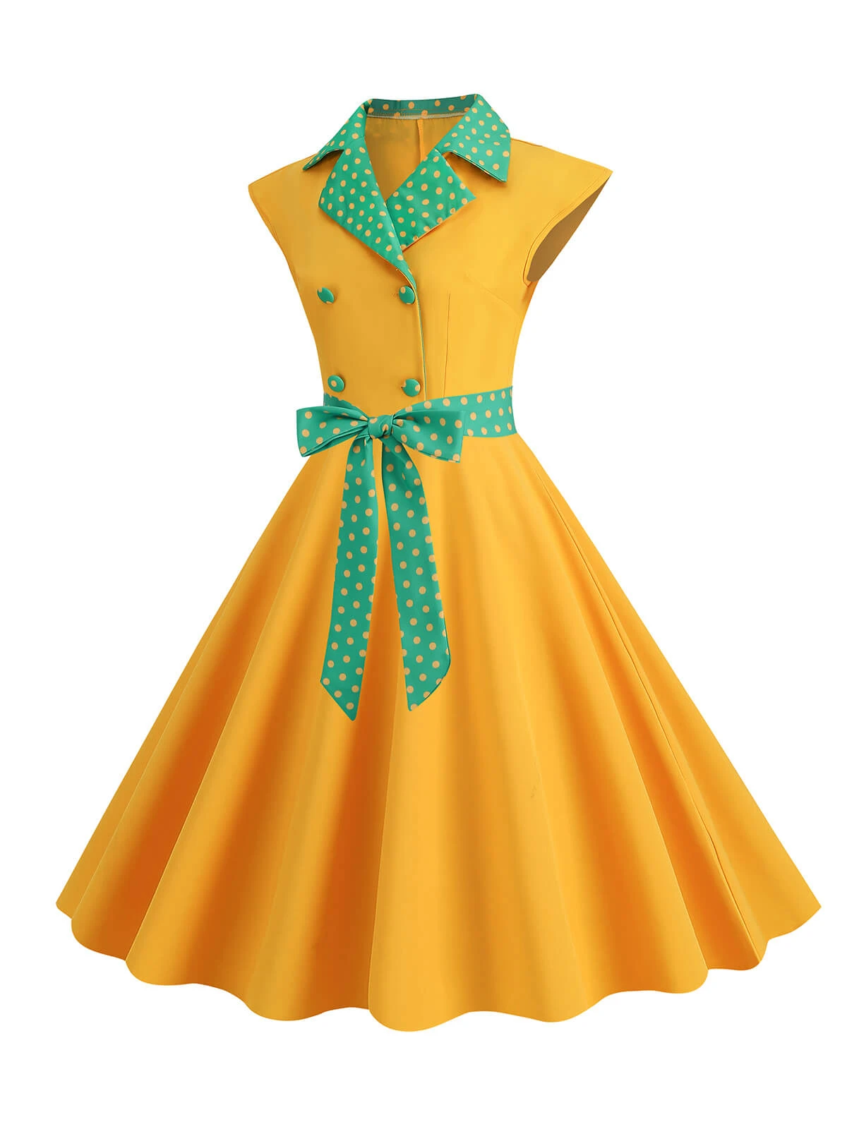 1950s Contrast Polka Dots Bowknot Belted Dress - Image 10