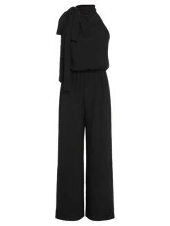 [Pre-Sale] Black 1930s Solid Stand Collar Tie-Up Jumpsuit