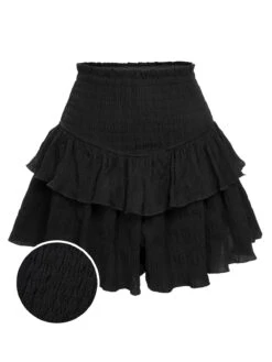 Black 1950s Ruffles Solid Shorts
