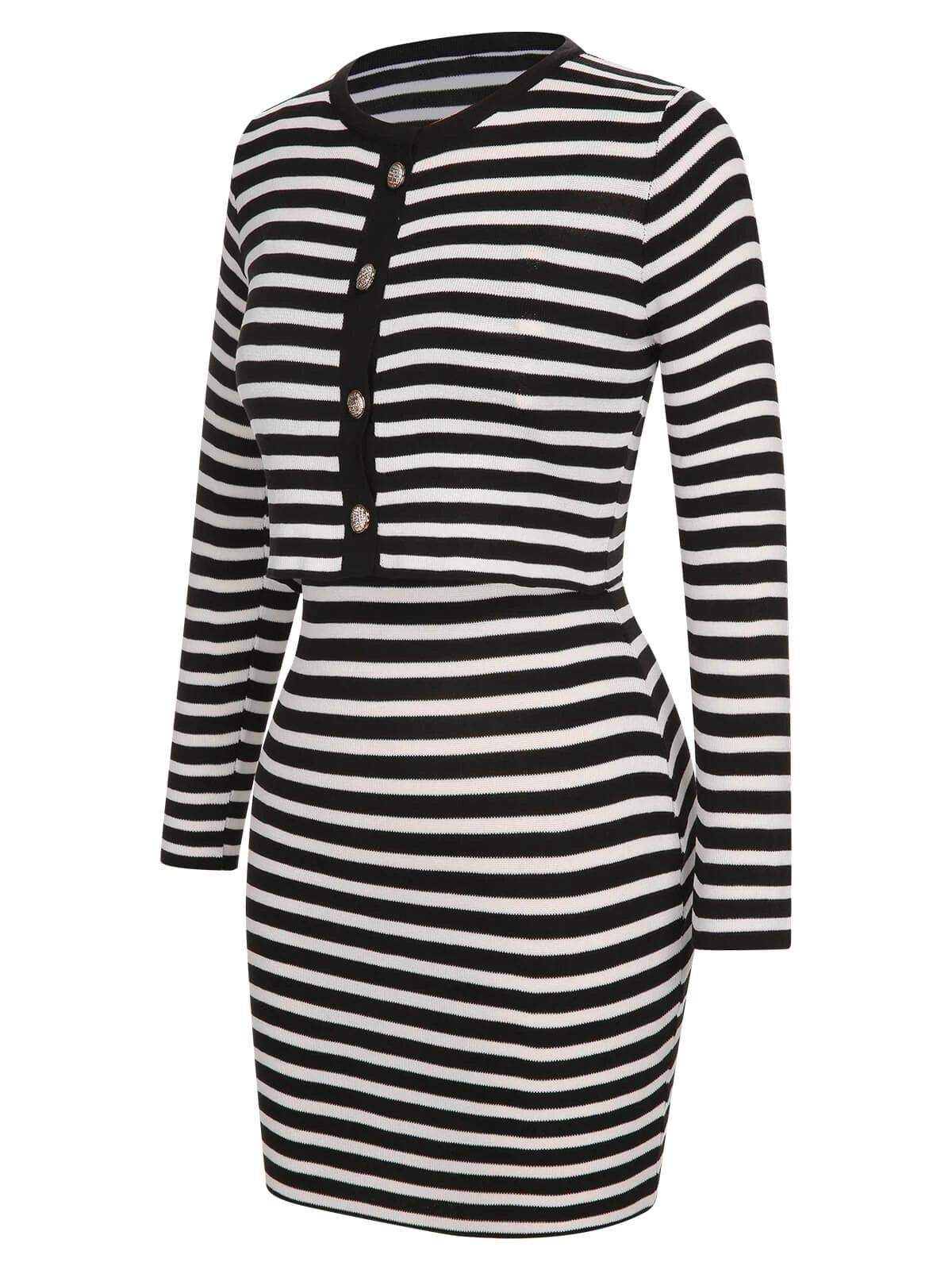 2PCS 1960s Black White Striped Knit Strap Dress & Cardigan - Image 2