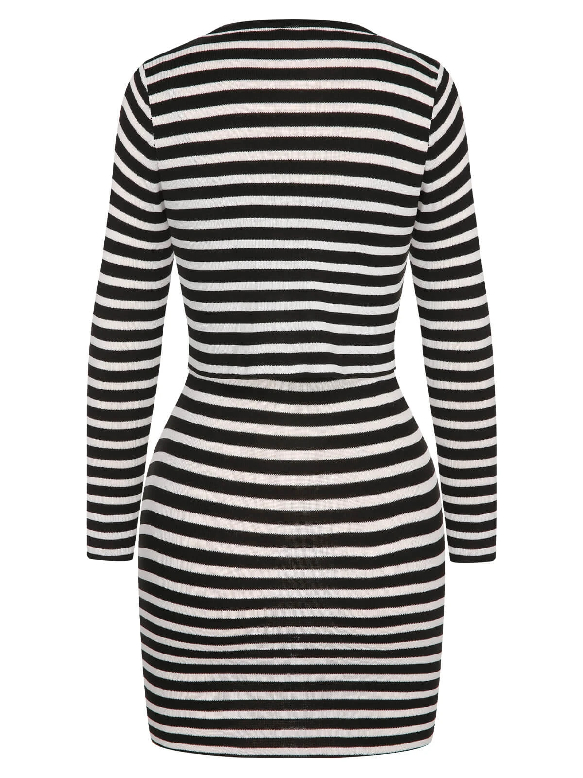 2PCS 1960s Black White Striped Knit Strap Dress & Cardigan - Image 3
