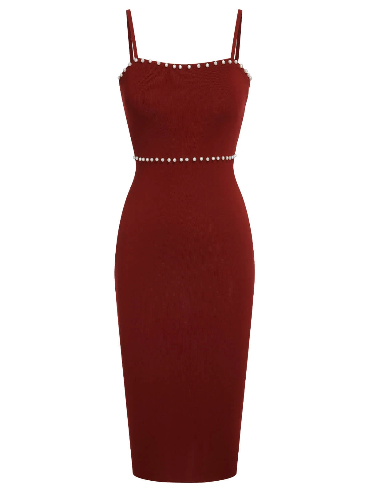 Red 1960s Solid Pearl Knitted Sling Dress - Image 2