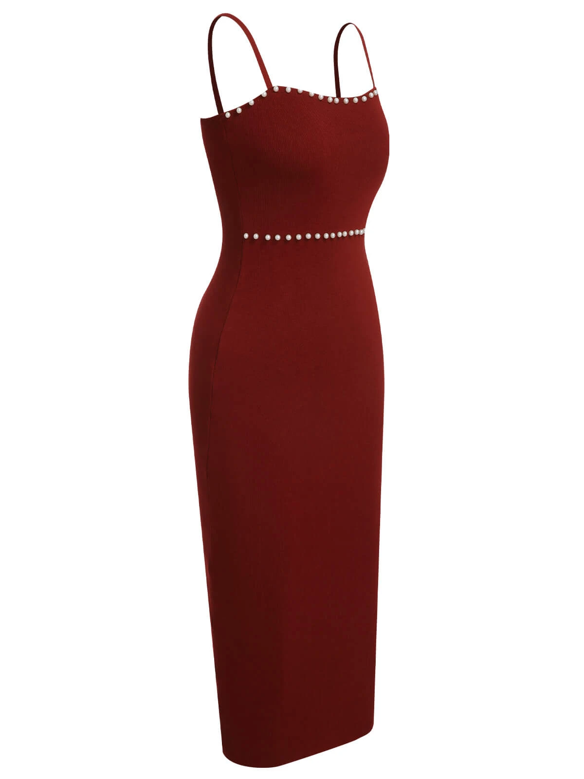 Red 1960s Solid Pearl Knitted Sling Dress - Image 3