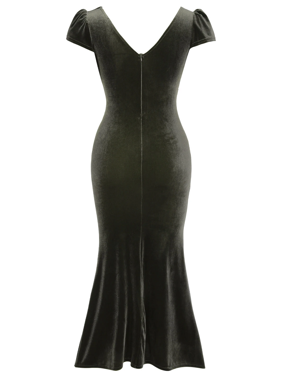 Green Gray 1930s Solid Velvet Slit Mermaid Dress - Image 4