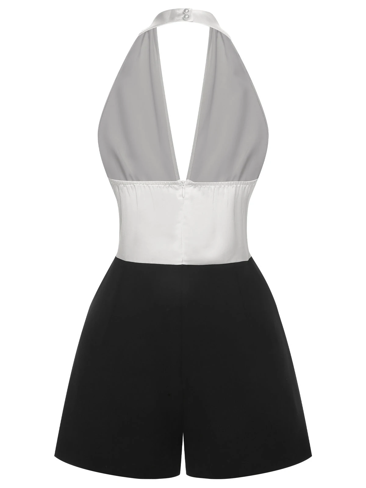 White & Black 1950s Deep-V Halter Romper - Image 4