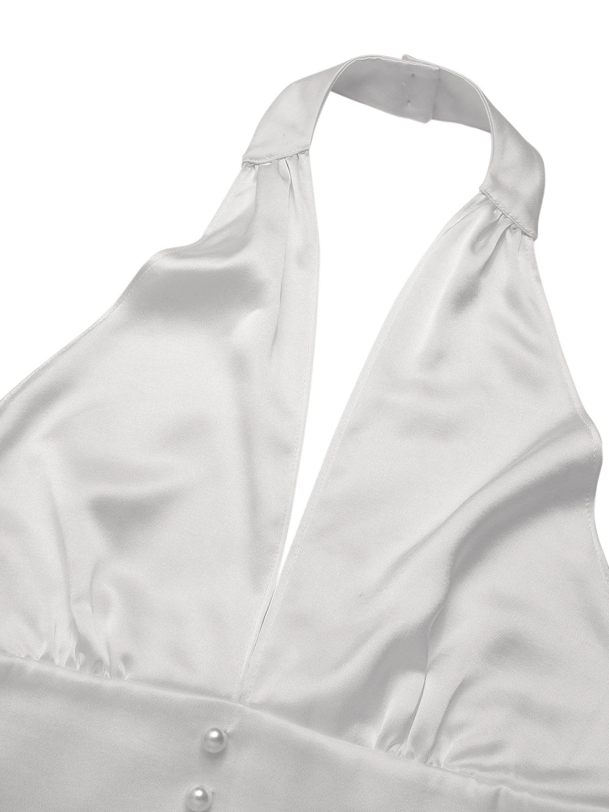 White & Black 1950s Deep-V Halter Romper - Image 5