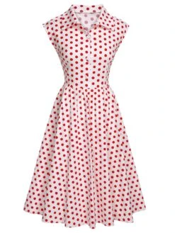 1950s Lapel Polka Dots Sleeveless Dress