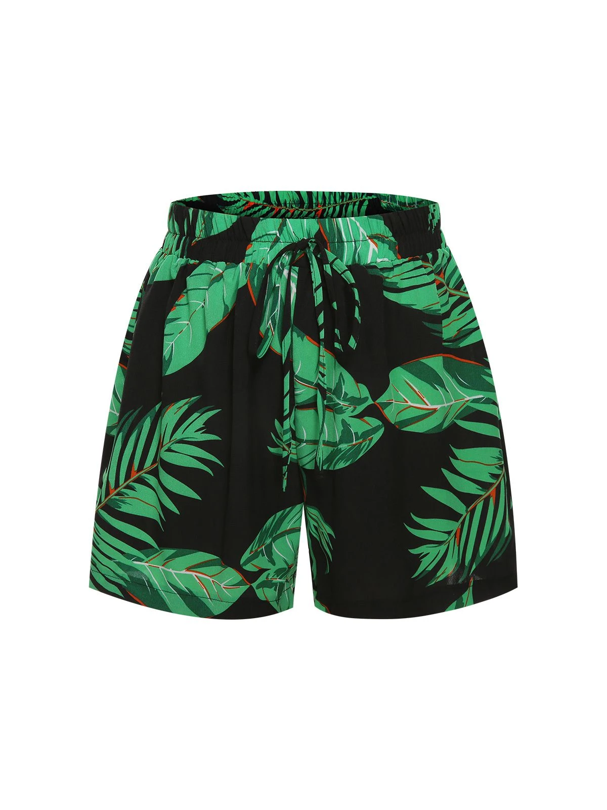 2PCS Green 1950s Palm Leaves Tropical Top & Shorts - Image 3
