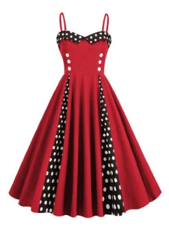 1950s Polka Dot Contrast Spaghetti Strap Dress