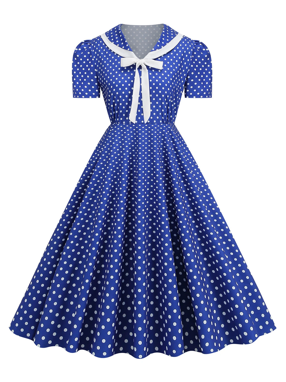 1950s Polka Dots Lapel Bowknot Swing Dress - Image 7