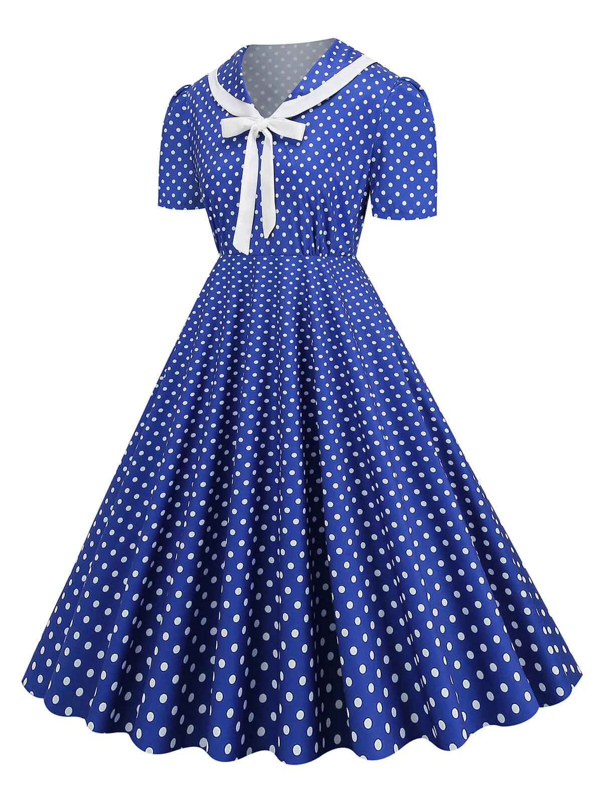 1950s Polka Dots Lapel Bowknot Swing Dress - Image 8
