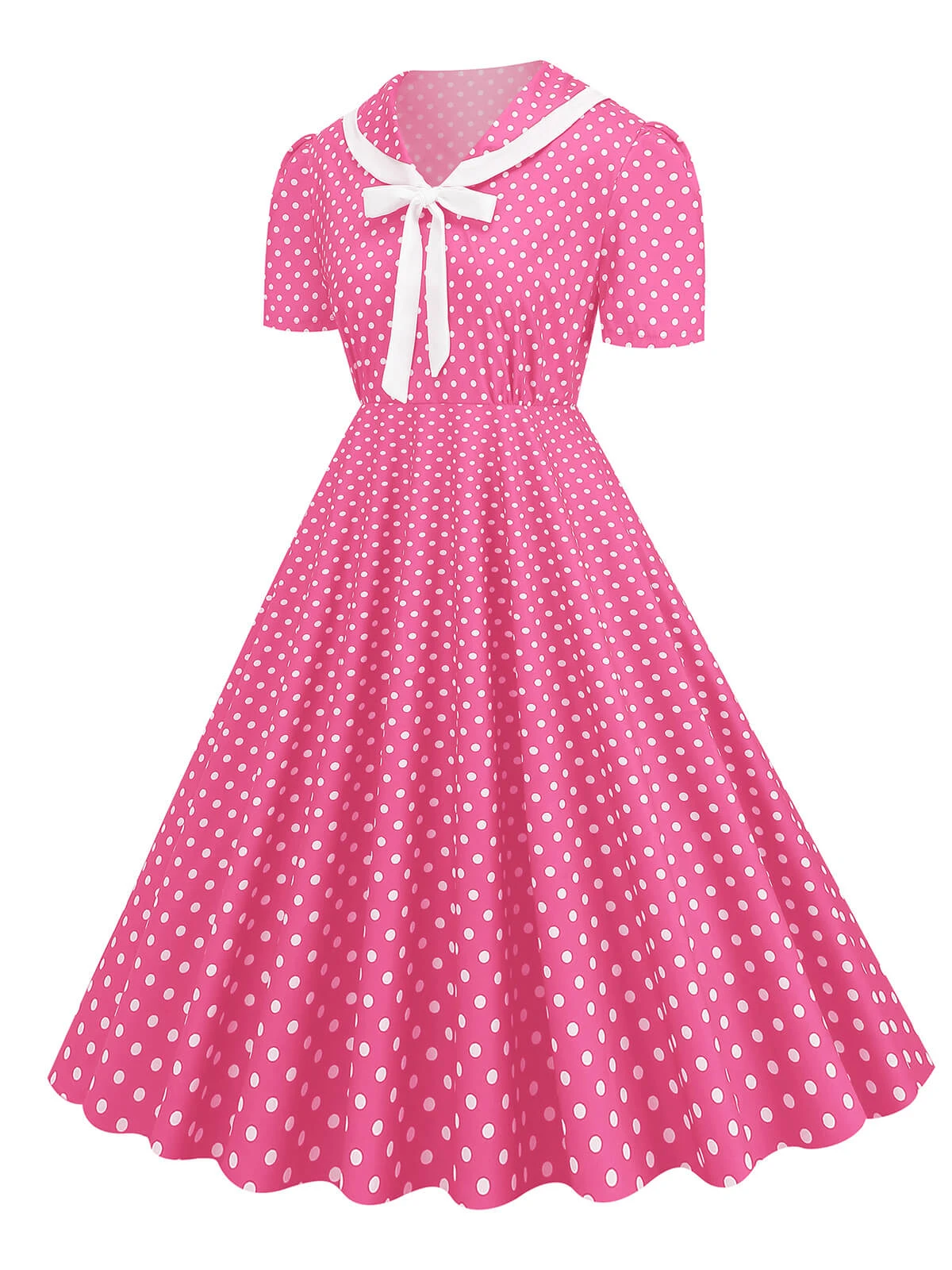 1950s Polka Dots Lapel Bowknot Swing Dress - Image 2